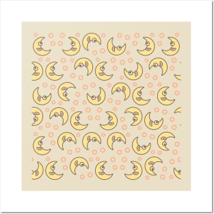 Smiling moons pattern Posters and Art